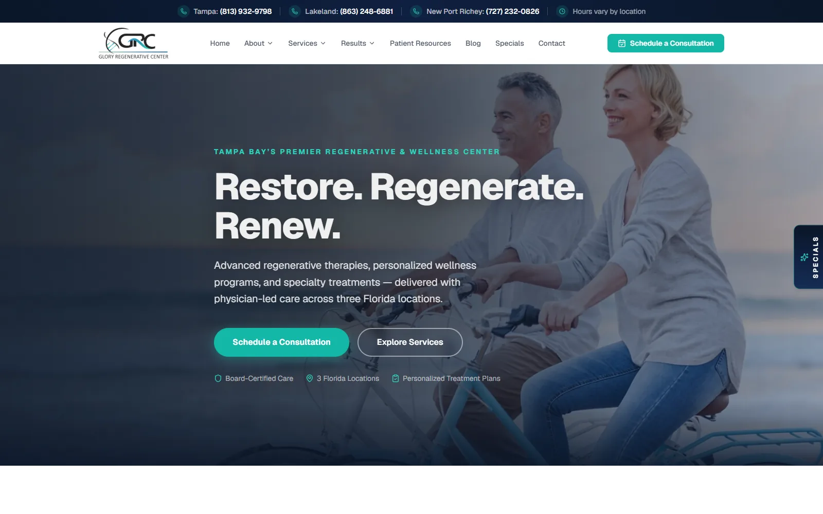 The Glory Regenerative Center homepage